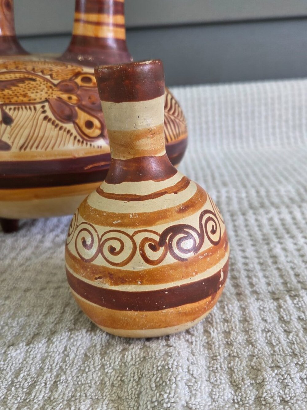 Vintage Tonala Pottery Duck Figurine Hand Painted Mexican Folk Art 3 Pieces - Picture 13 of 16